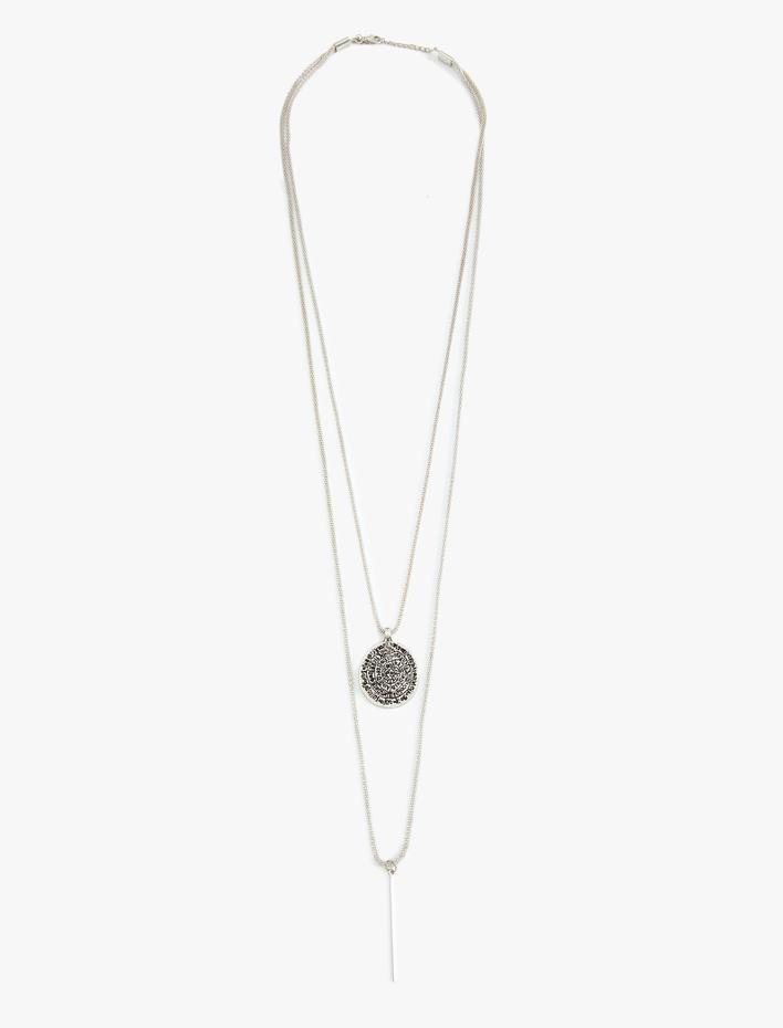 Kadın 2 Sıra Charm Detaylı Zincir Kolye