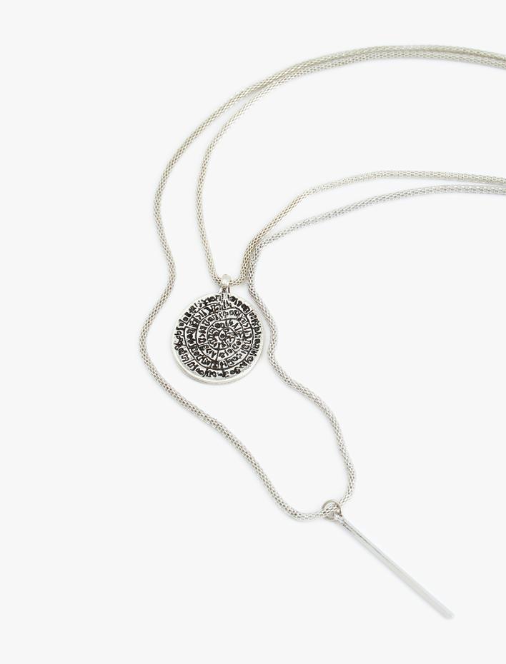 Kadın 2 Sıra Charm Detaylı Zincir Kolye