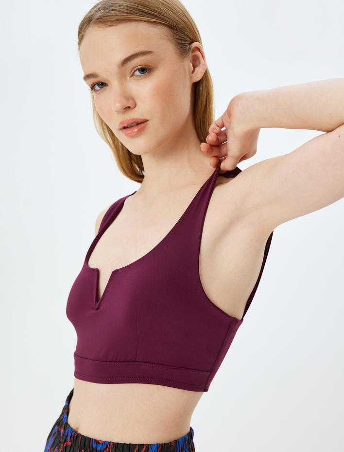  V Yaka Kaplı Slim Fit Kolsuz Sporcu Sütyeni