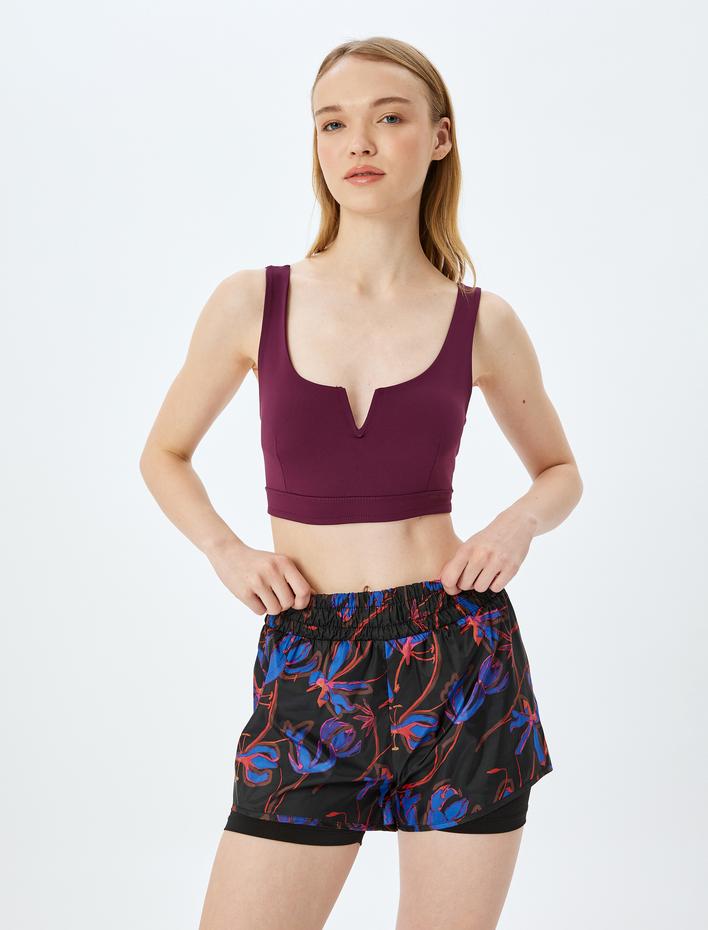  V Yaka Kaplı Slim Fit Kolsuz Sporcu Sütyeni
