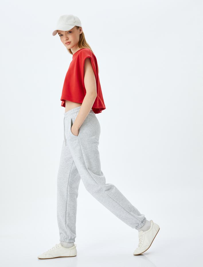  Yüksek Bel Cep Detaylı Beli Bağcıklı Jogger Spor Eşofman Altı