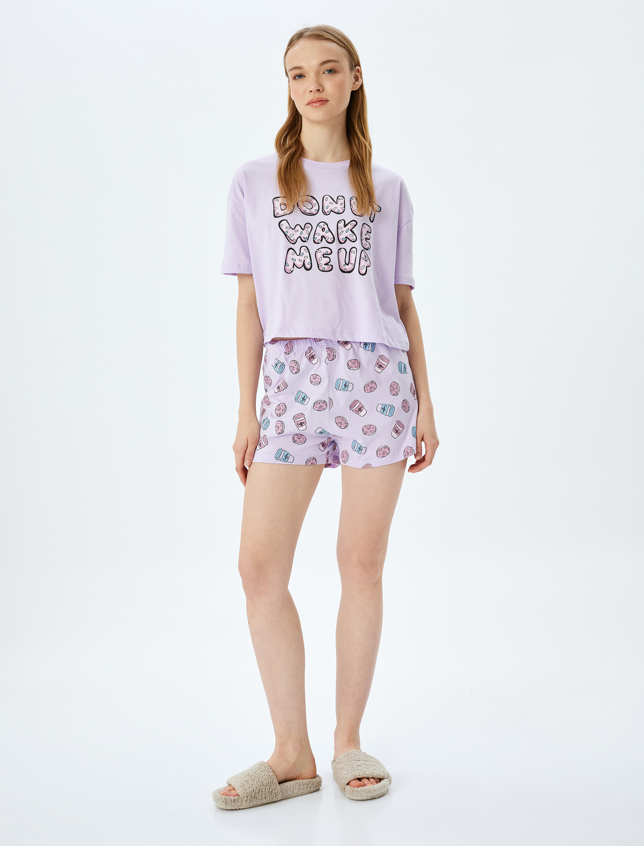 Koton Kadın Pamuklu Baskılı Şortlu Pijama Takımı -1