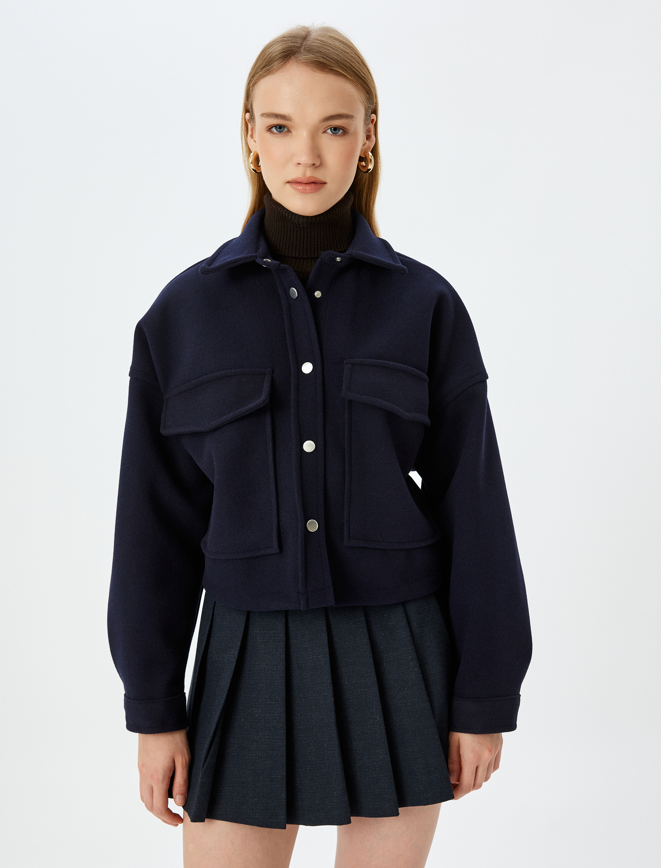   Cep Detaylı Klasik Yaka Çıtçıtlı Gömlek Ceket