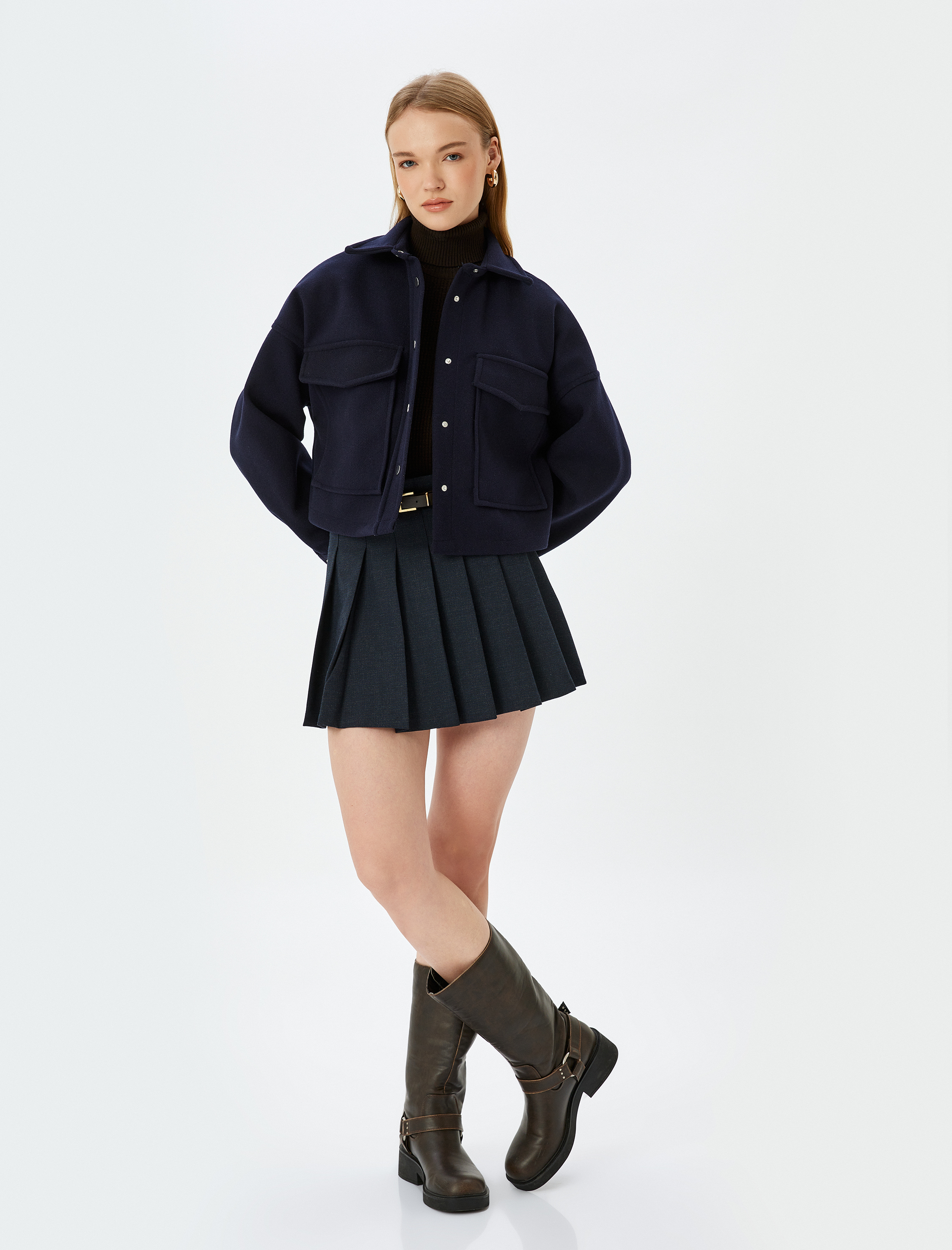   Cep Detaylı Klasik Yaka Çıtçıtlı Gömlek Ceket