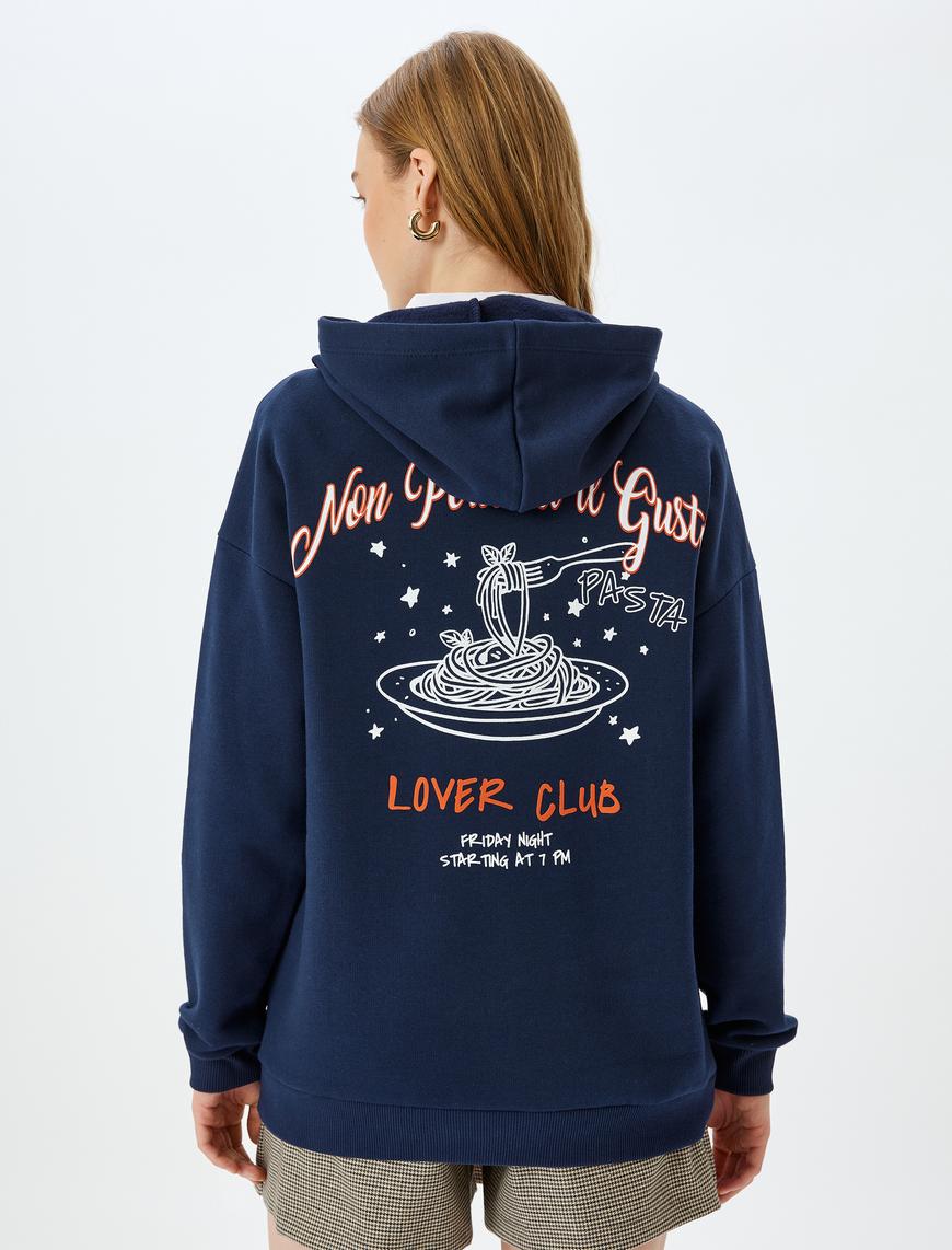   Slogan Baskılı Kapüşonlu Uzun Kollu Şardonlu Oversize Sweatshirt