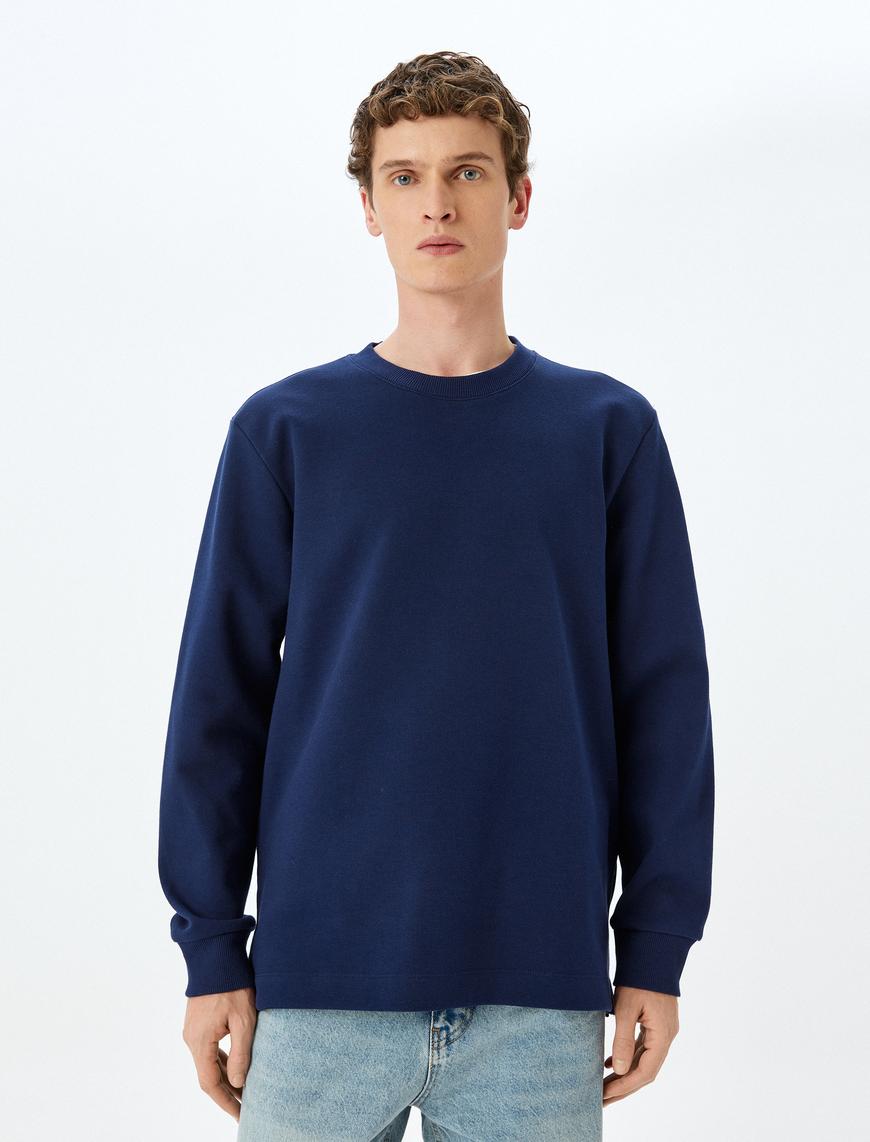   Bisiklet Yaka Pamuklu Basic Sweatshirt