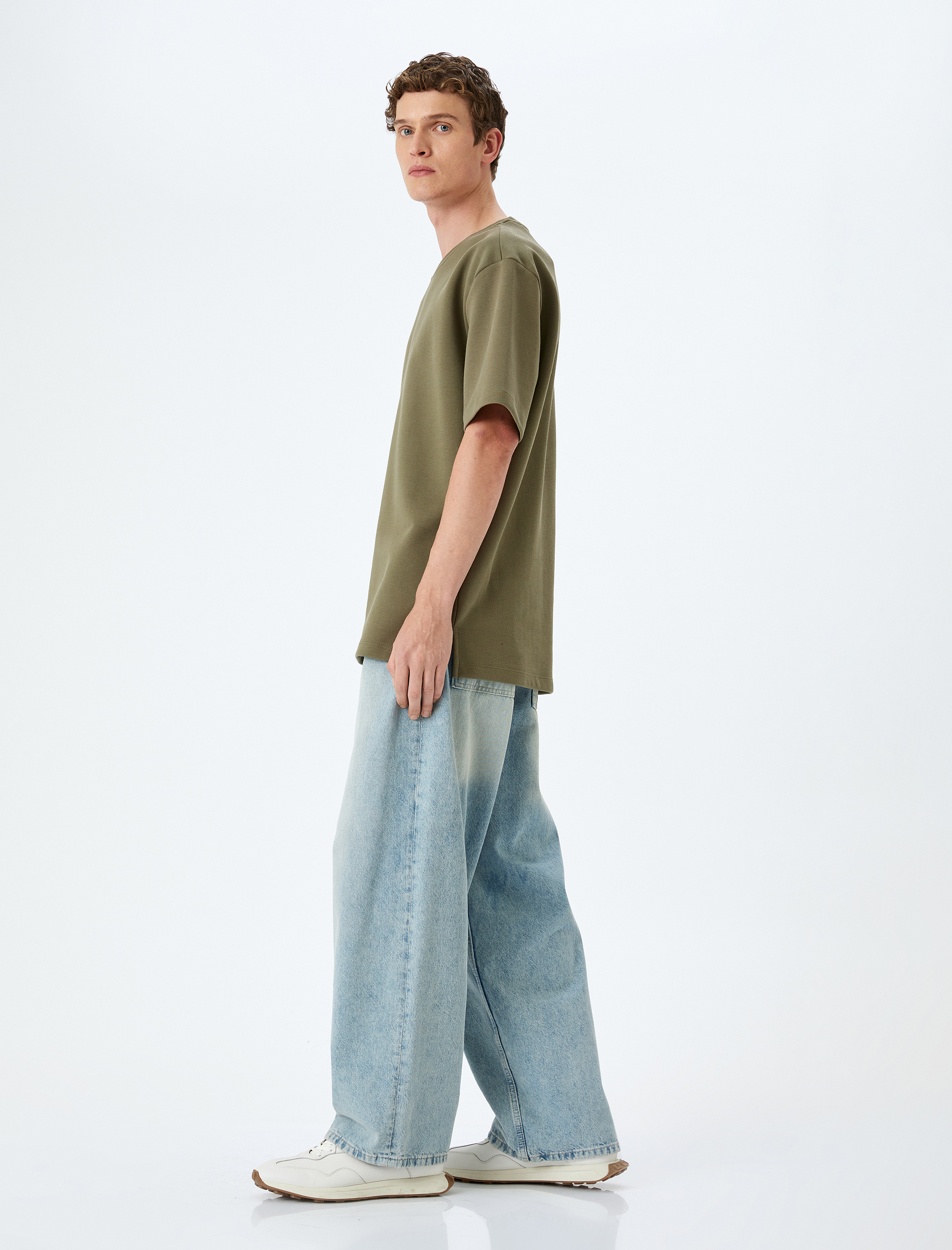   Bisiklet Yaka Pamuklu Pike Tok Kumaş Kısa Kollu Oversize Tişört