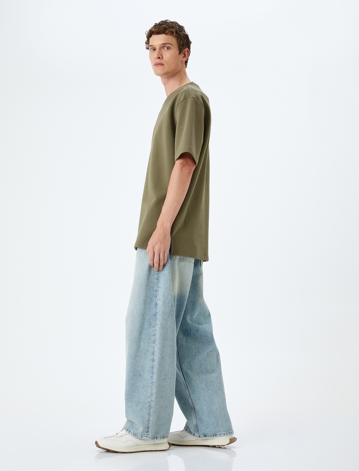  Bisiklet Yaka Pamuklu Pike Tok Kumaş Kısa Kollu Oversize Tişört