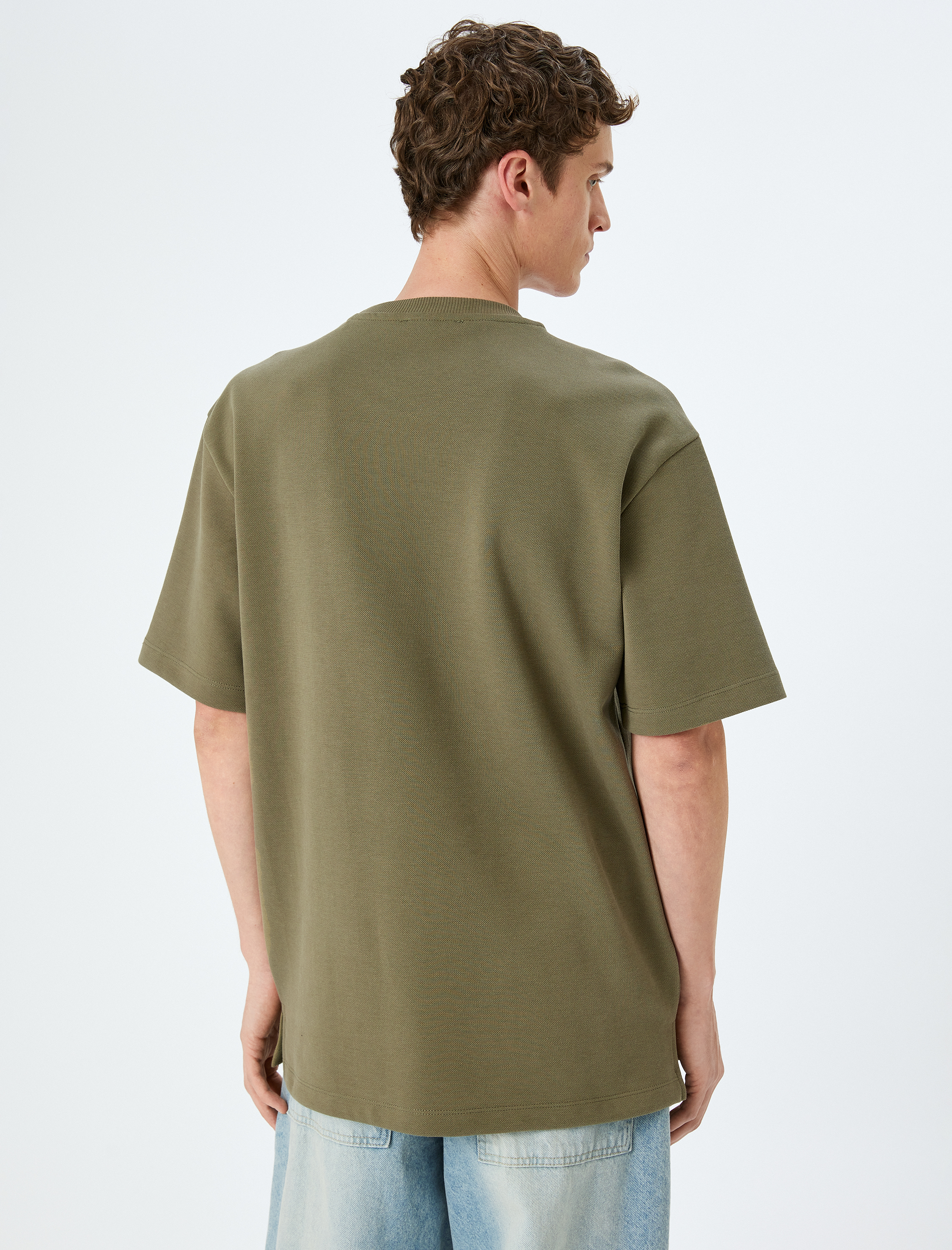   Bisiklet Yaka Pamuklu Pike Tok Kumaş Kısa Kollu Oversize Tişört