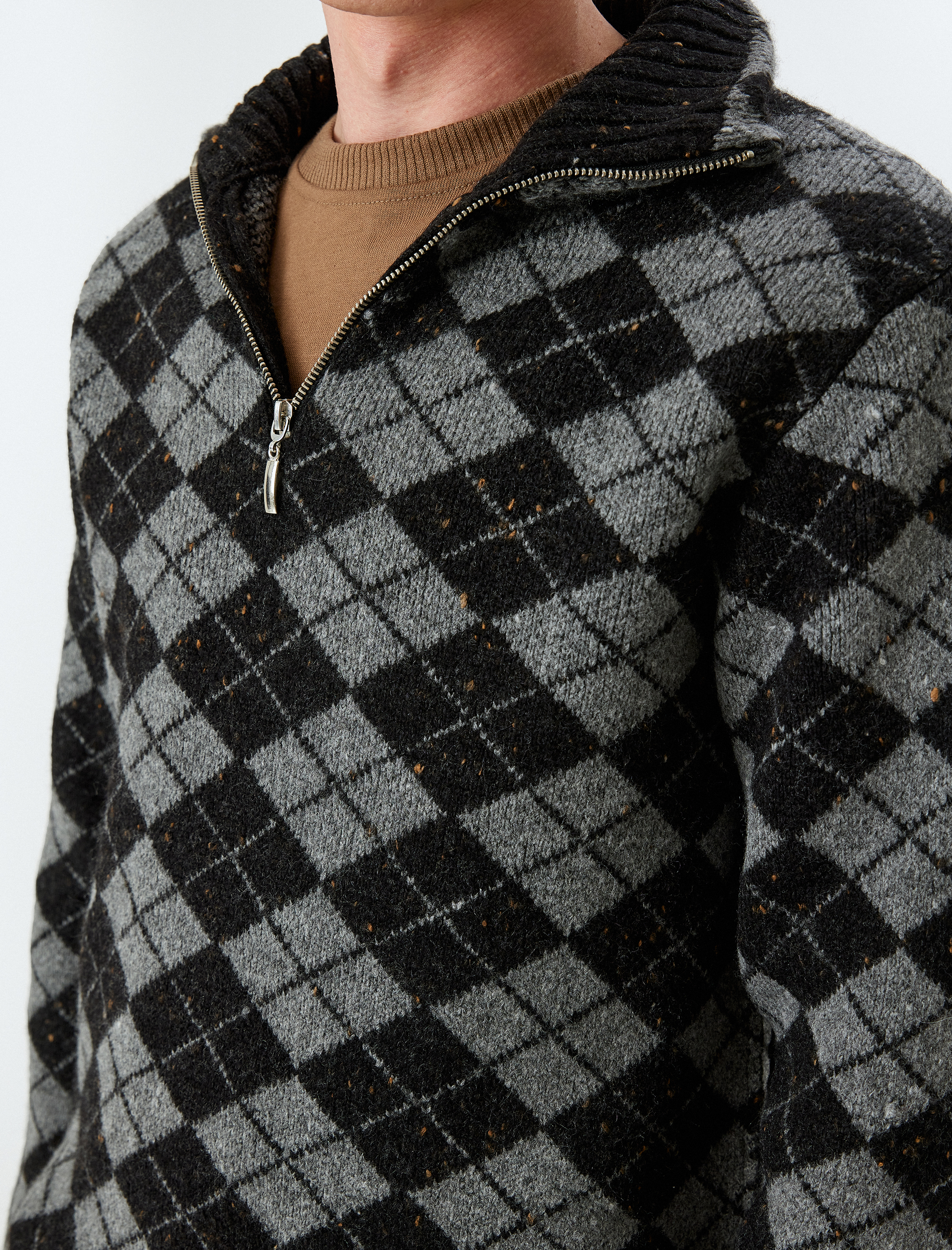 Baklava Desenli Yarım Fermuarlı Kışlık Triko Kazak