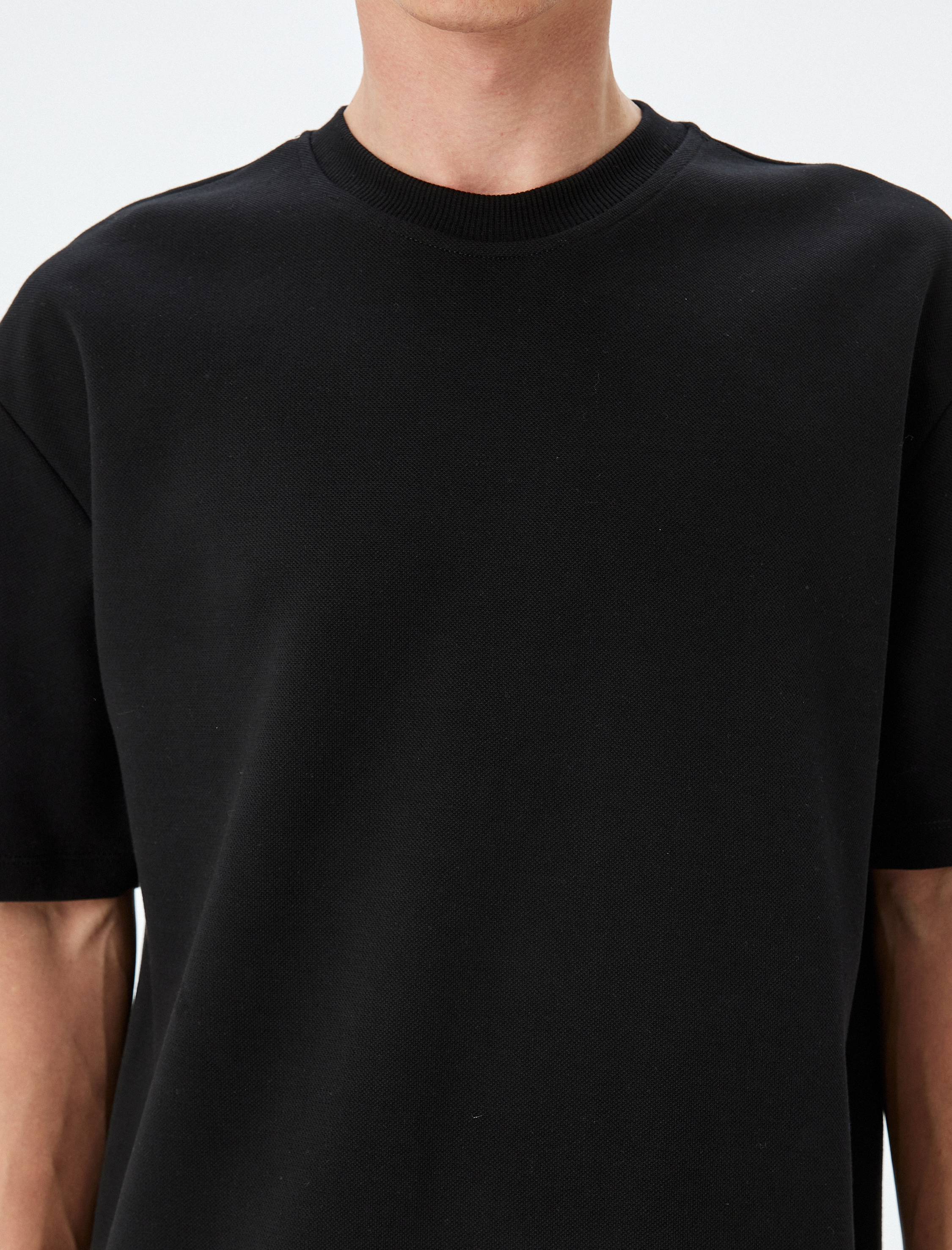   Bisiklet Yaka Pamuklu Pike Tok Kumaş Kısa Kollu Oversize Tişört