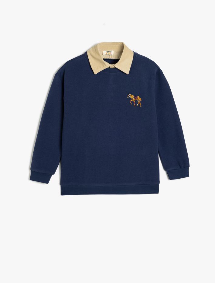 Erkek Çocuk Oversize Polo Sweatshirt Uzun Kollu İşleme Detaylı