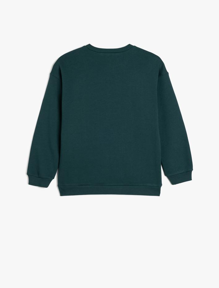 Erkek Çocuk Aslan İşlemeli Bisiklet Yaka Uzun Kollu Şardonlu Pamuklu Sweatshirt