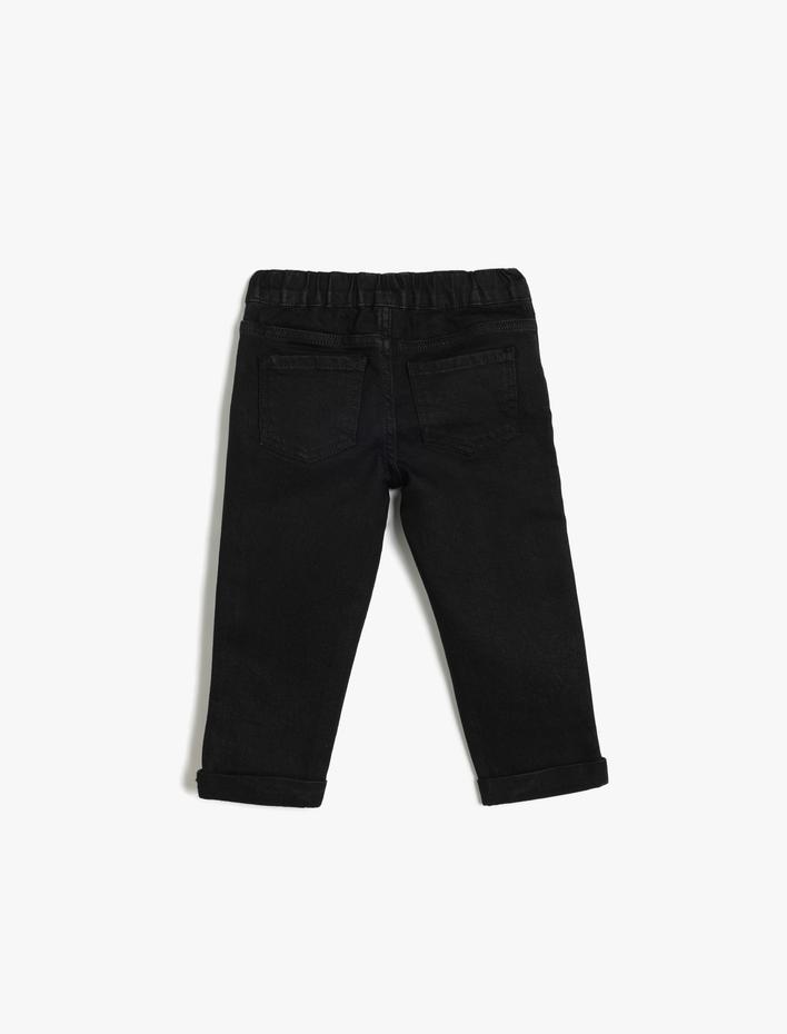 Erkek Bebek Kot Pantolon Cepli Beli Lastikli Havuç Kesim