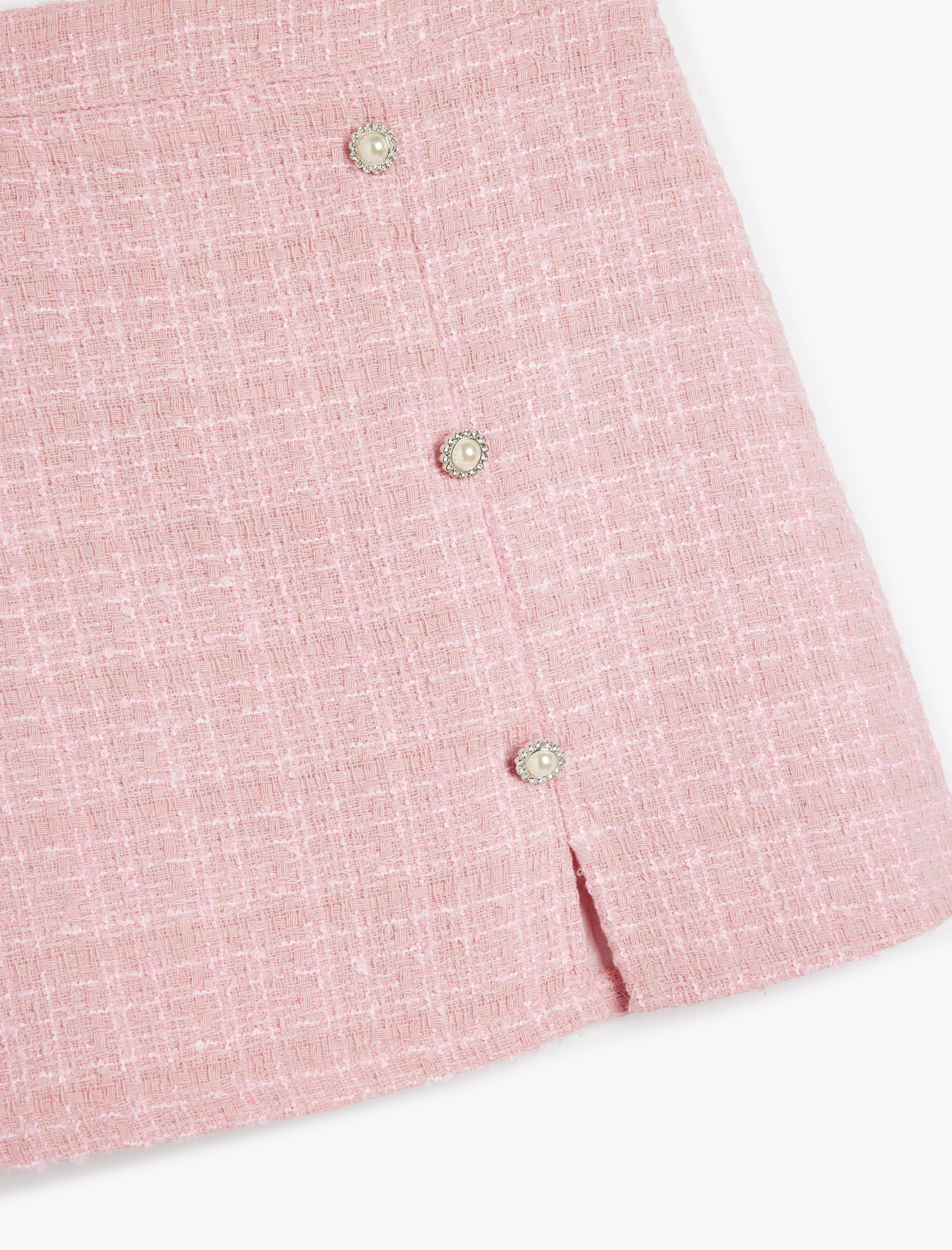 Kız Çocuk Tüvit Etek İnci Düğmeli Yırtmaç Detaylı