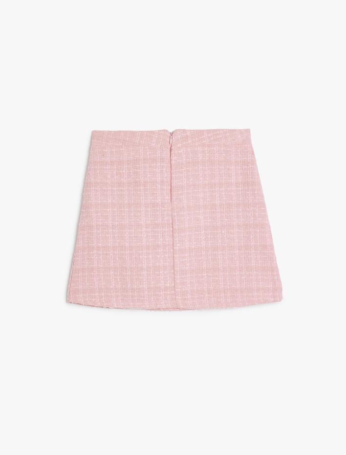 Kız Çocuk Tüvit Etek İnci Düğmeli Yırtmaç Detaylı