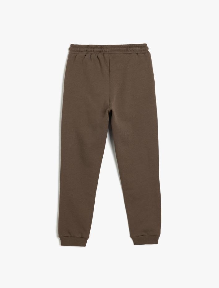 Erkek Çocuk Baskı Detaylı Cepli Pamuklu Beli Bağlamalı Şardonlu Jogger Eşofman Altı