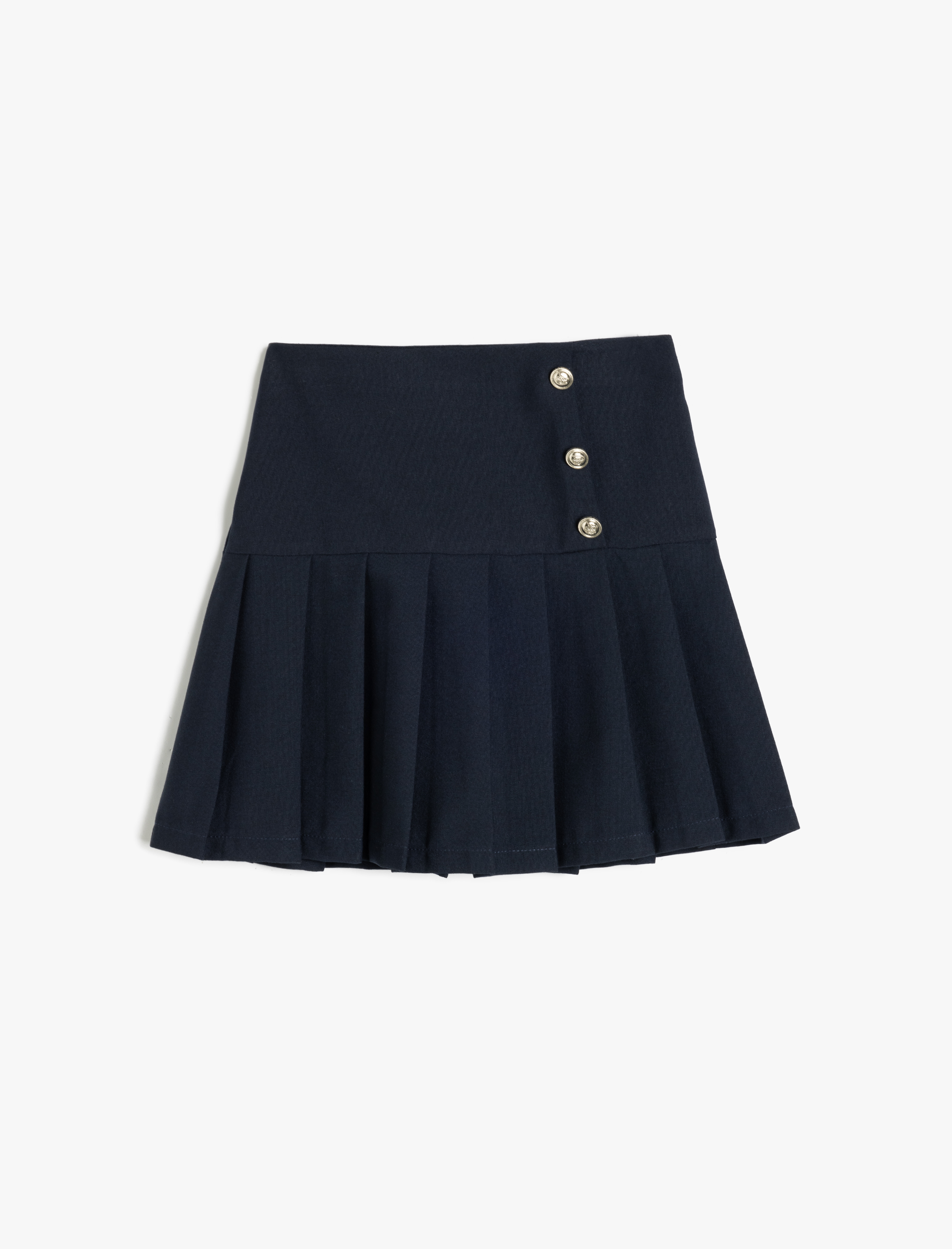  Kız Çocuk Beli Lastikli Düğme Detaylı Viskon Karışımlı Pileli Etek