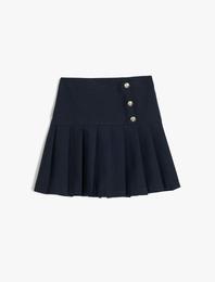 Beli Lastikli Düğme Detaylı Viskon Karışımlı Pileli Etek