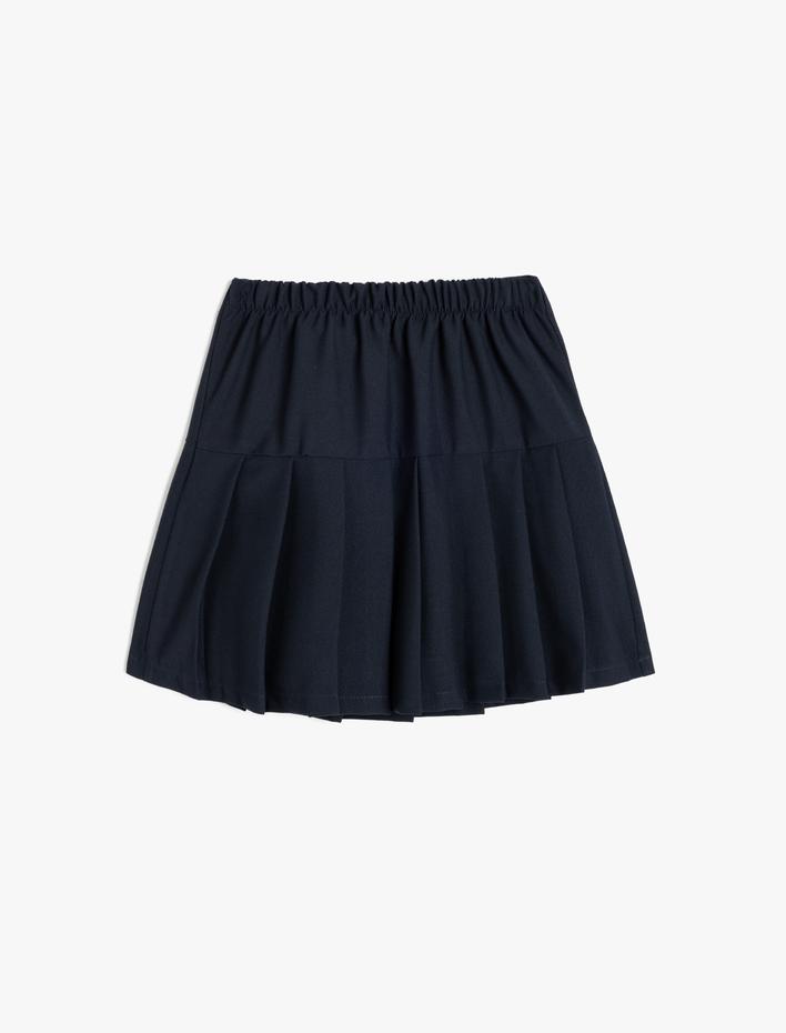 Kız Çocuk Beli Lastikli Düğme Detaylı Viskon Karışımlı Pileli Etek