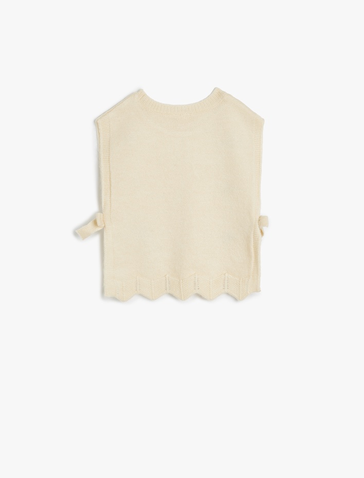 Kız Bebek Örgü Detaylı Triko Süveter Yanları Bağlamalı Bisiklet Yaka