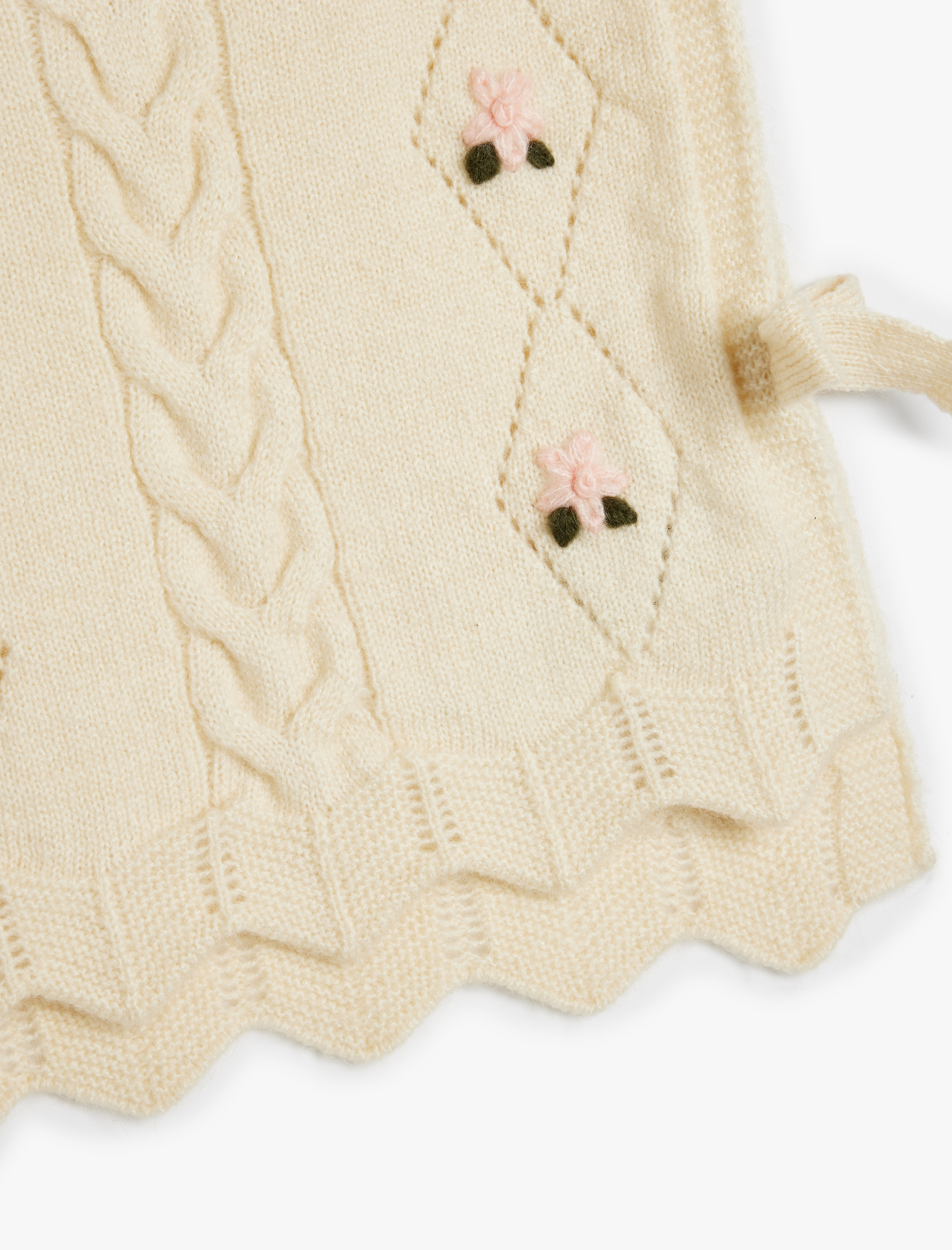 Kız Bebek Örgü Detaylı Triko Süveter Yanları Bağlamalı Bisiklet Yaka