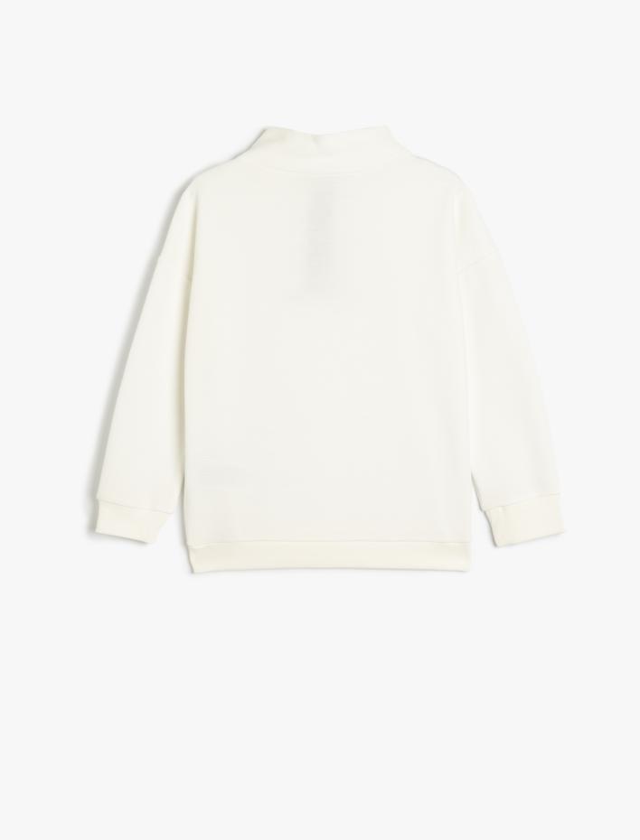 Erkek Çocuk Dik Yaka Yarım Fermuarlı Sweatshirt Uzun Kollu Slogan İşlemeli