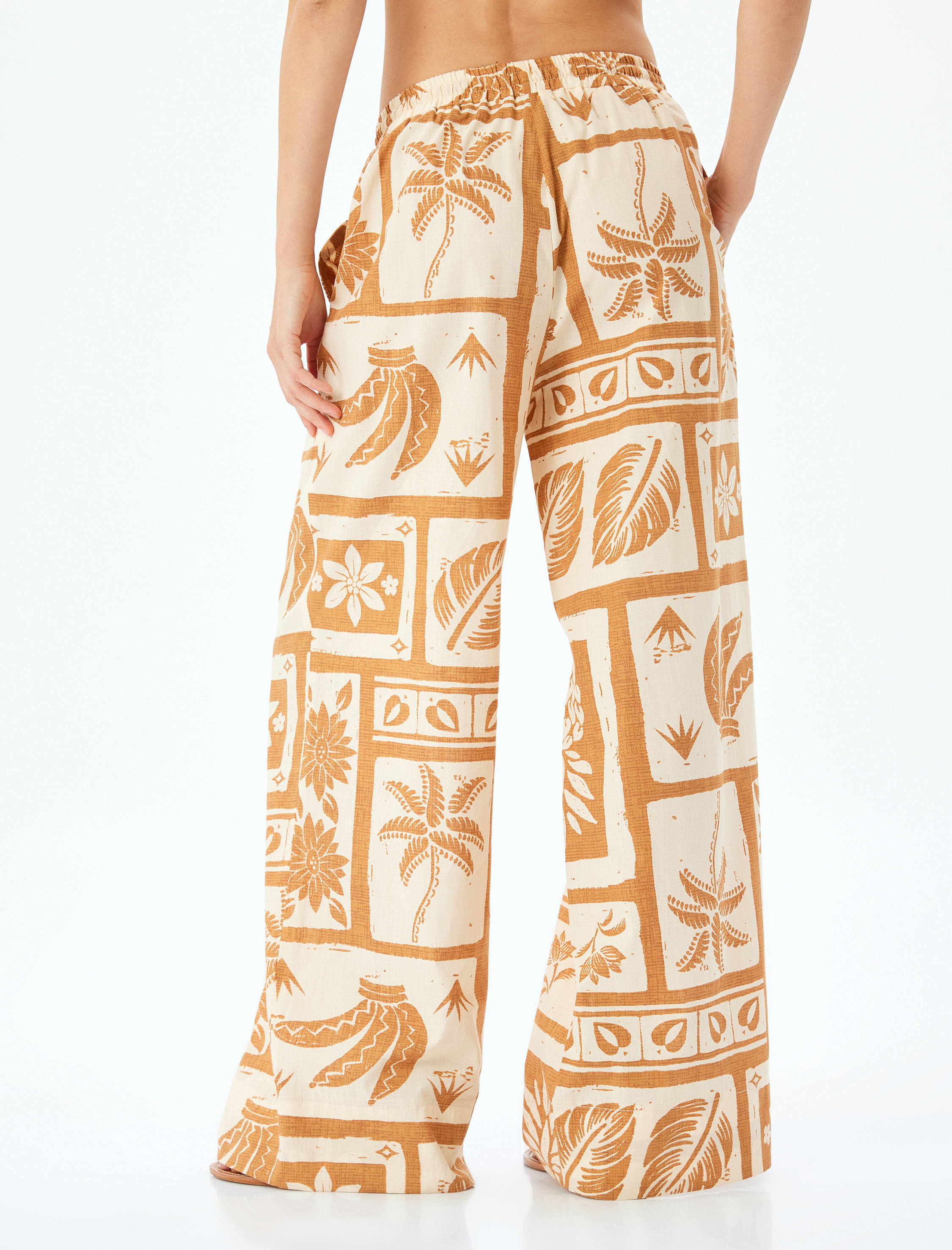   Etnik Desenli Beli Lastikli Bağlamalı Bol Paça Pantolon