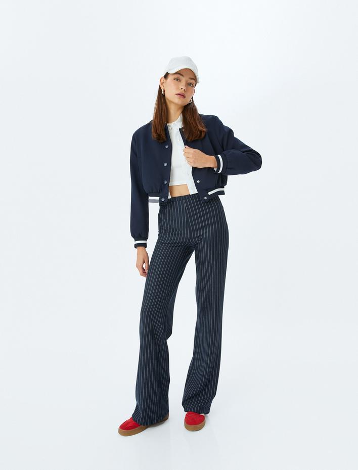  Çizgili Beli Lastikli Geniş Paça Pantolon