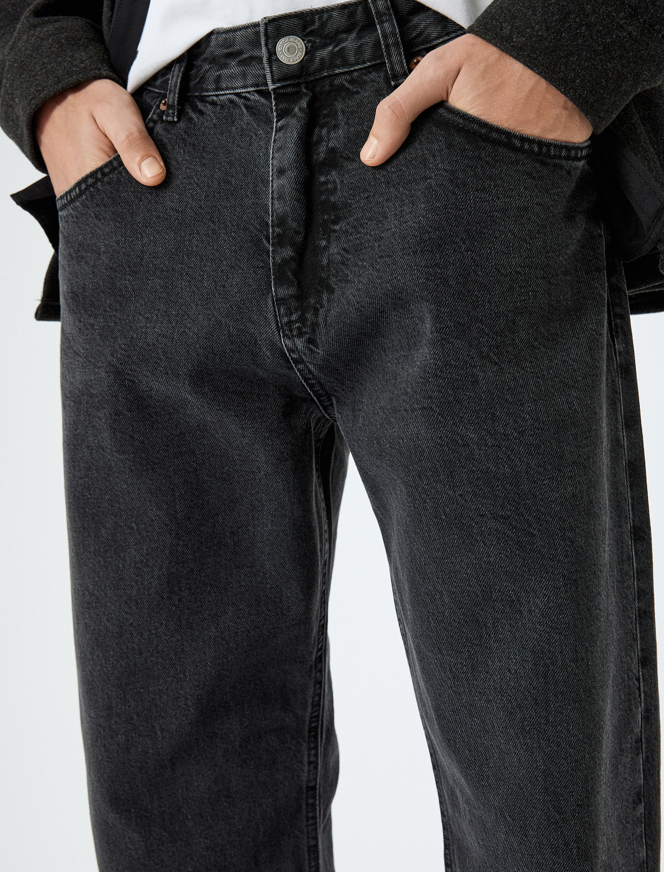 Normal Bel Pamuklu Vintage Straight Jean Pantolon