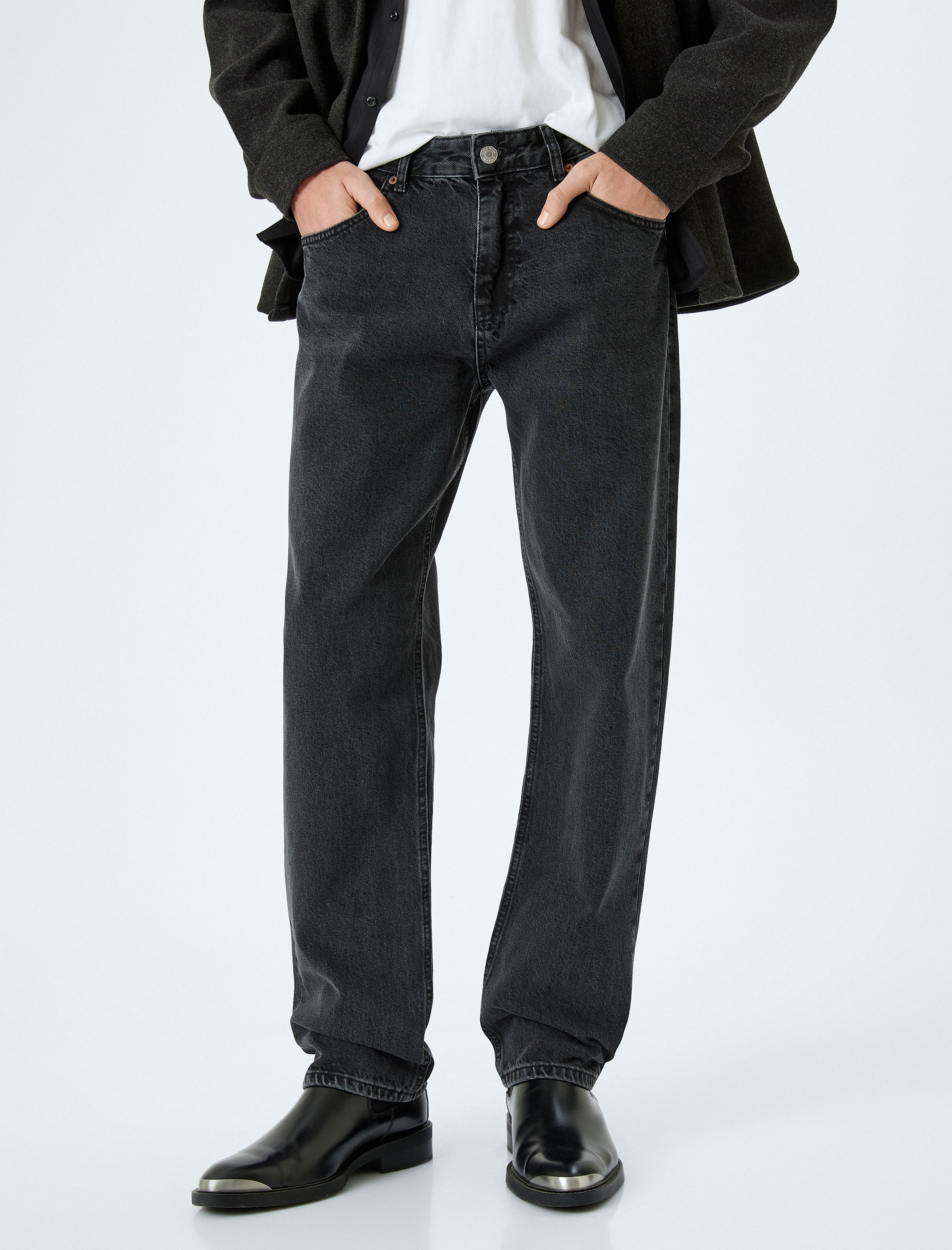 Normal Bel Pamuklu Vintage Straight Jean Pantolon