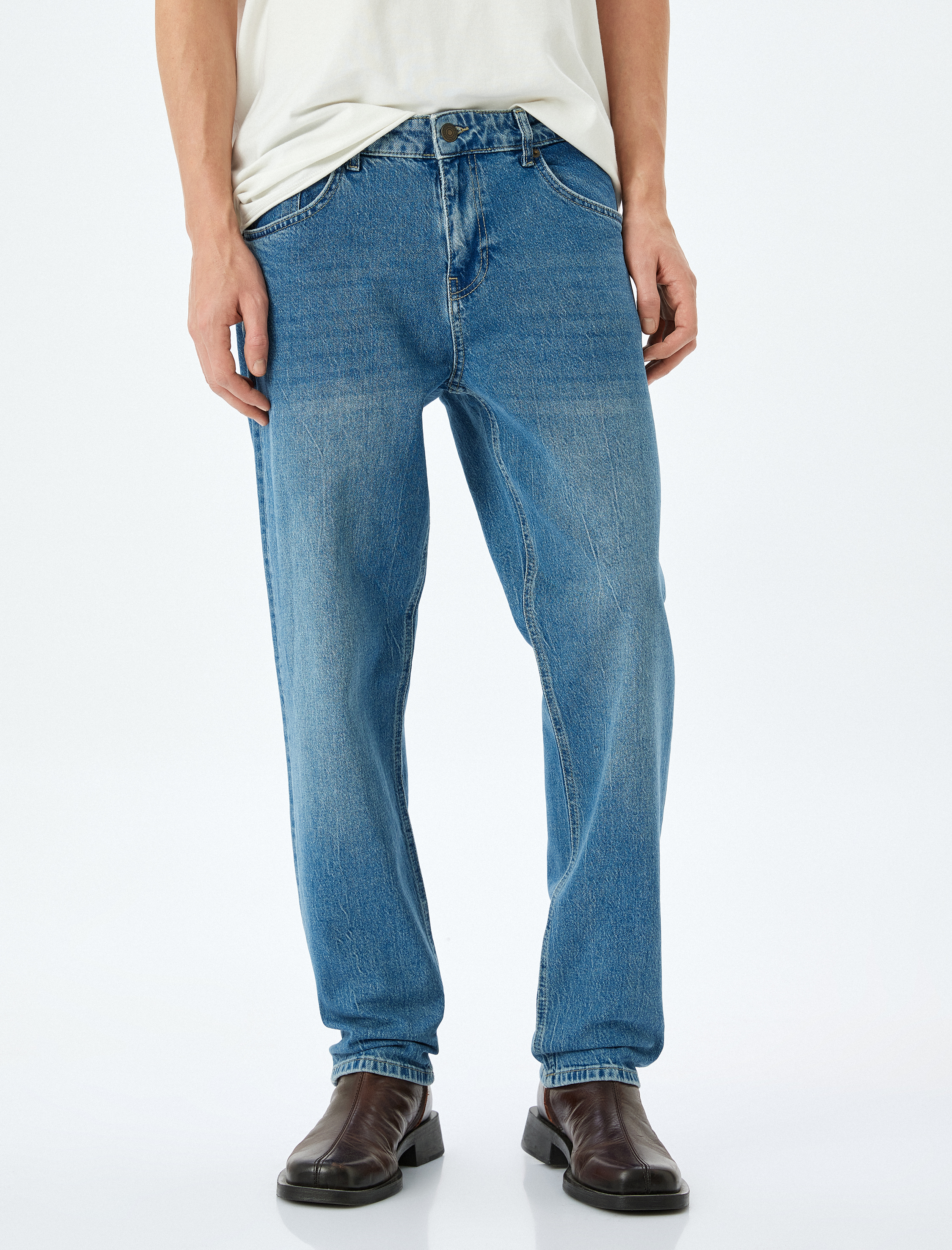   Pamuklu Vintage Straight Jean Pantolon