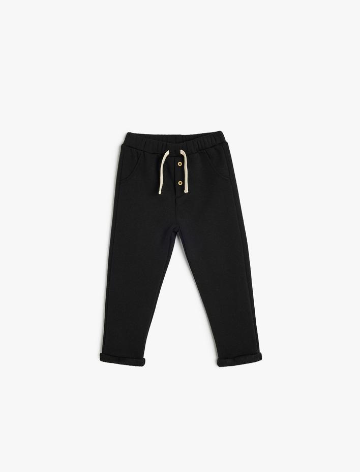 Erkek Bebek Beli Bağlamalı Pamuklu Şardonlu Eşofman Altı