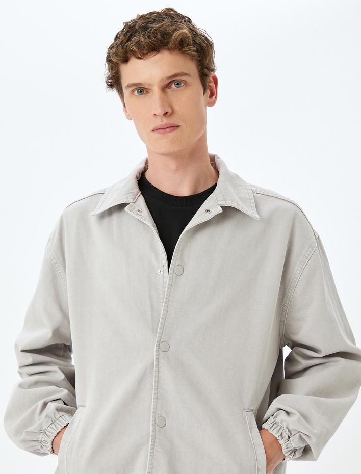  Gömlek Yaka Yıkamalı Çıtçıt Düğmeli Cep Detaylı Pamuklu Oversize Kot Ceket