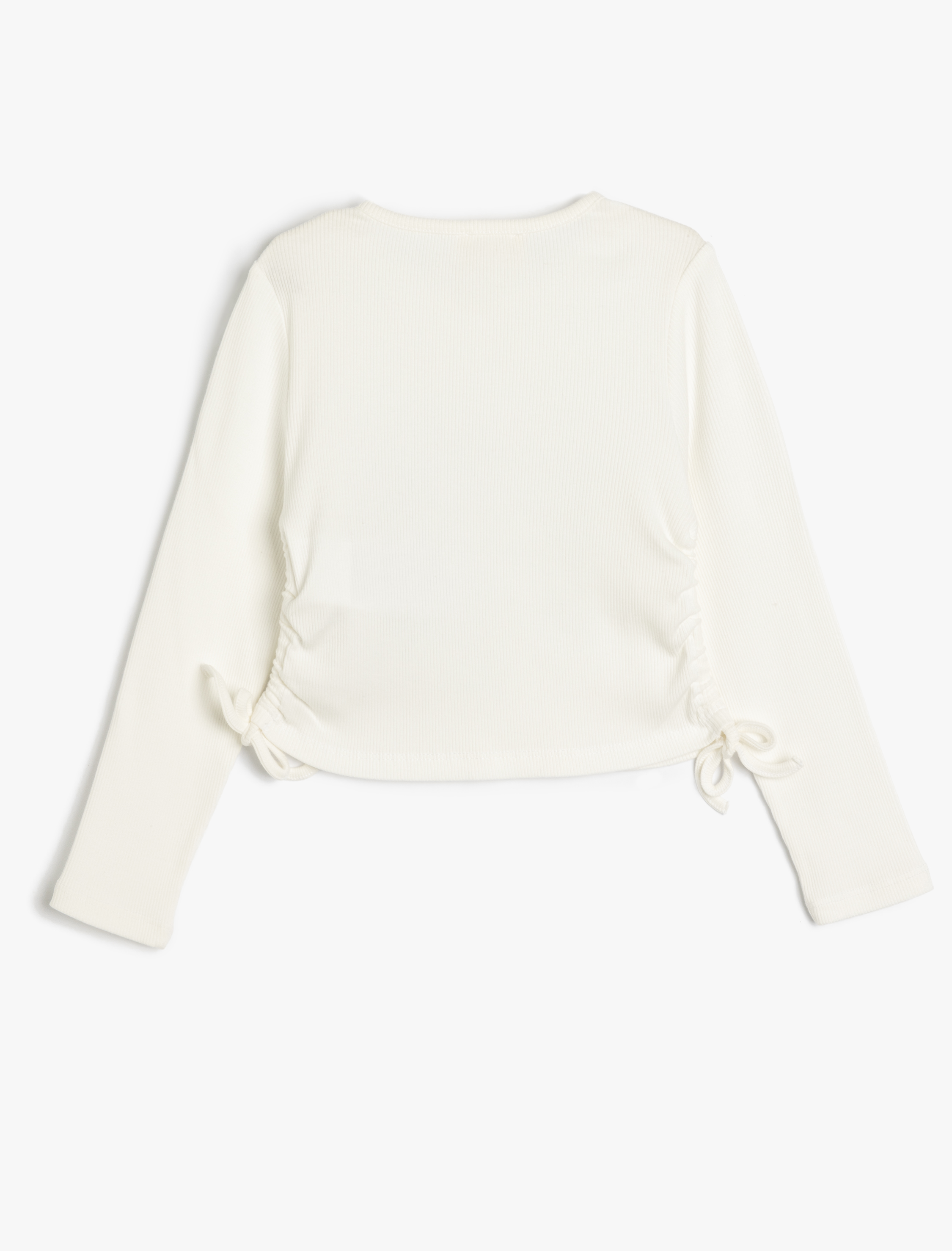  Kız Çocuk Crop Tişört Uzun Kollu Bisiklet Yaka Yanları Büzgülü Bağlamalı Fiyonk Baskılı Pamuklu