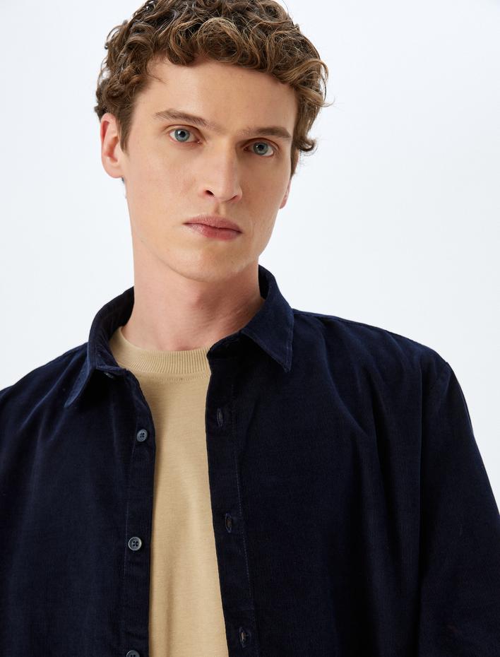  Pamuklu Regular Fit Fitilli Kadife Uzun Kollu Gömlek