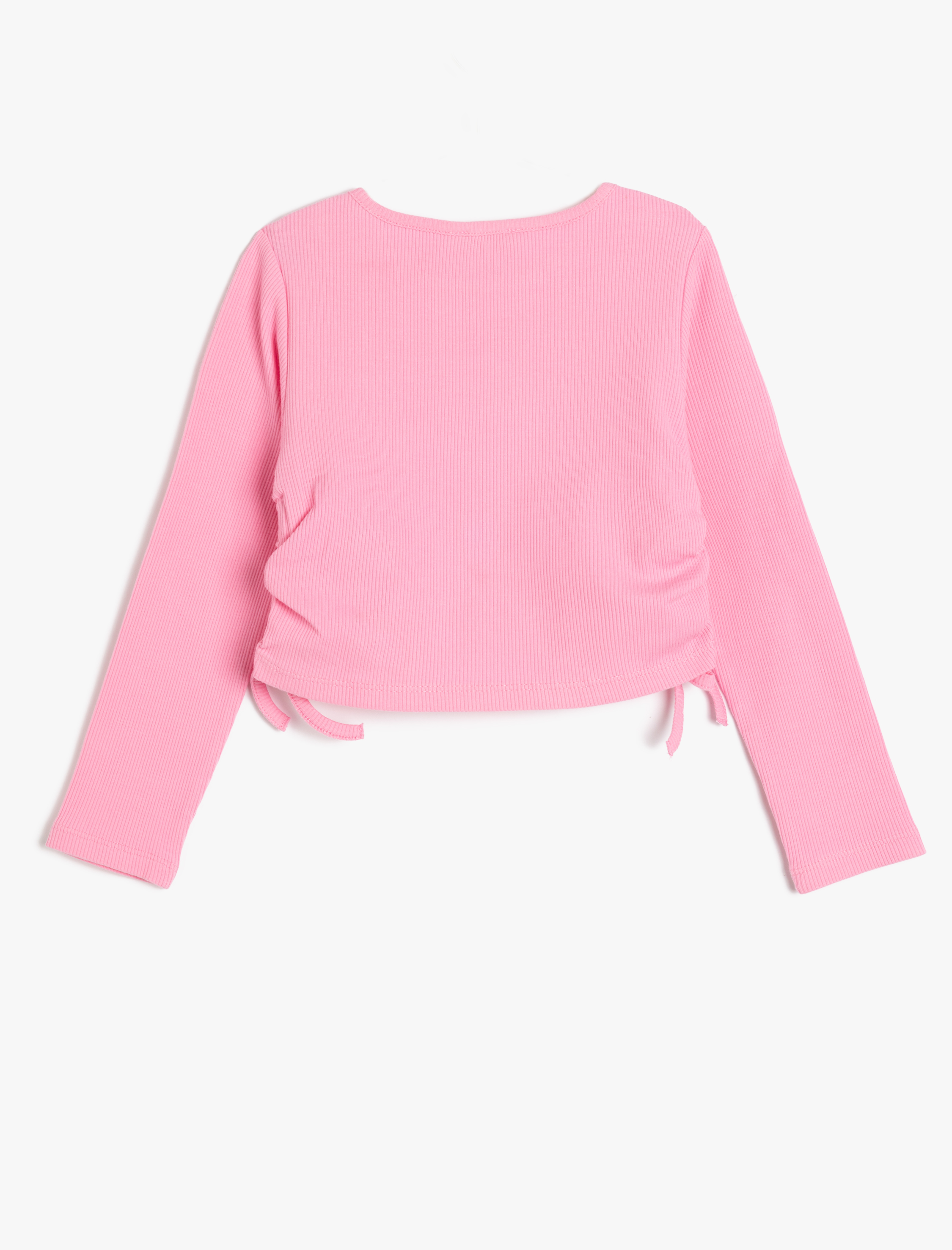  Kız Çocuk Unicorn Crop Tişört Uzun Kollu Bisiklet Yaka Yanları Büzgülü Bağlamalı Pamuklu