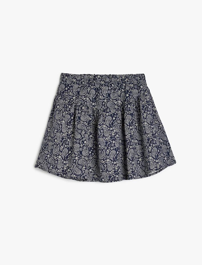 Kız Çocuk Beli Lastikli Çiçek Desenli Viskon Pileli Etek