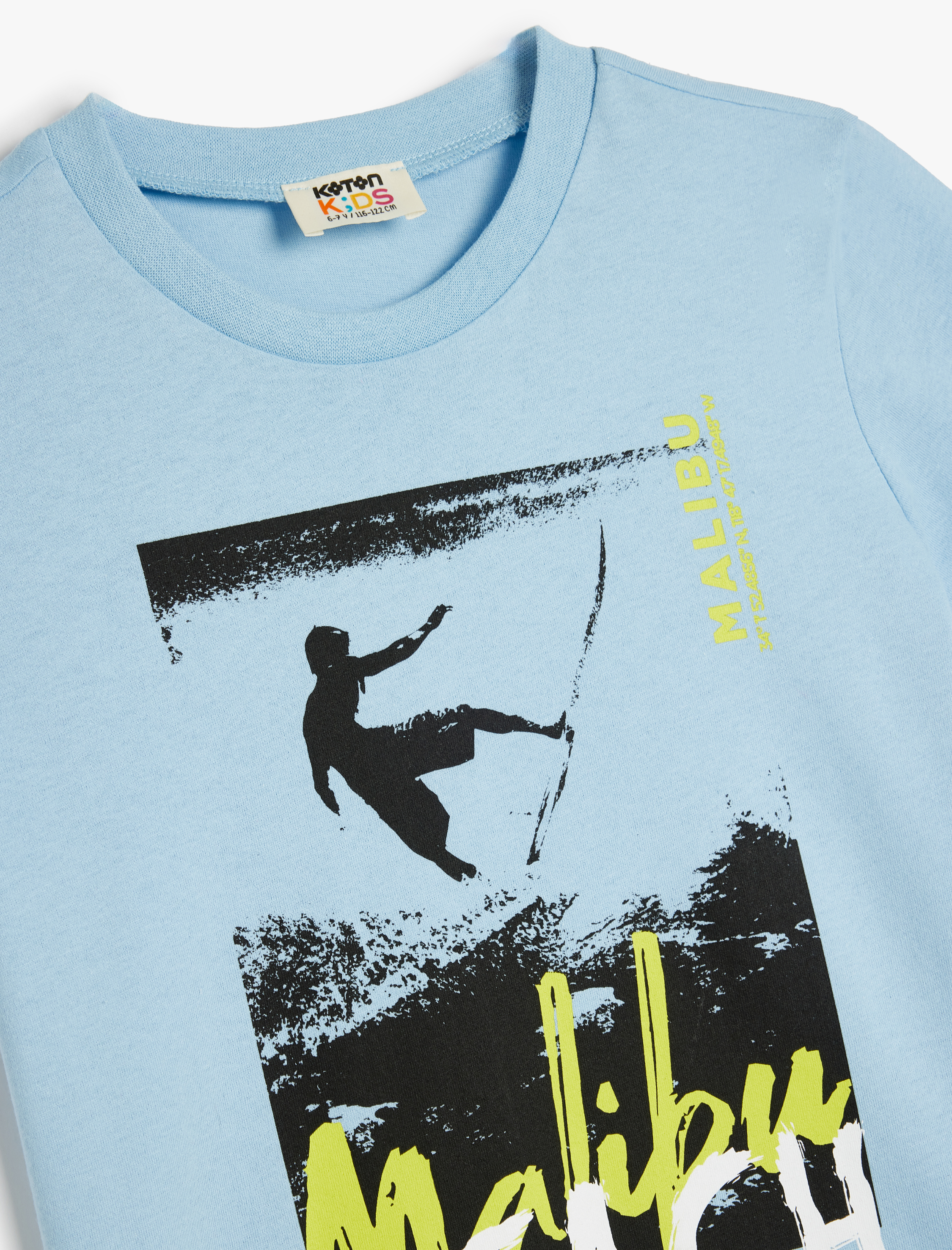  Erkek Çocuk Basic Tişört Sörf Baskılı Kısa Kollu Bisiklet Yaka Pamuklu