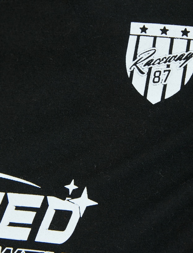 Bisiklet Yaka Slogan Baskılı Biyeli Kısa Kollu Slim Fit Tişört_5