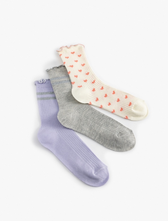 Kız Çocuk 3'lü Çorap Seti Desenli Pamuklu