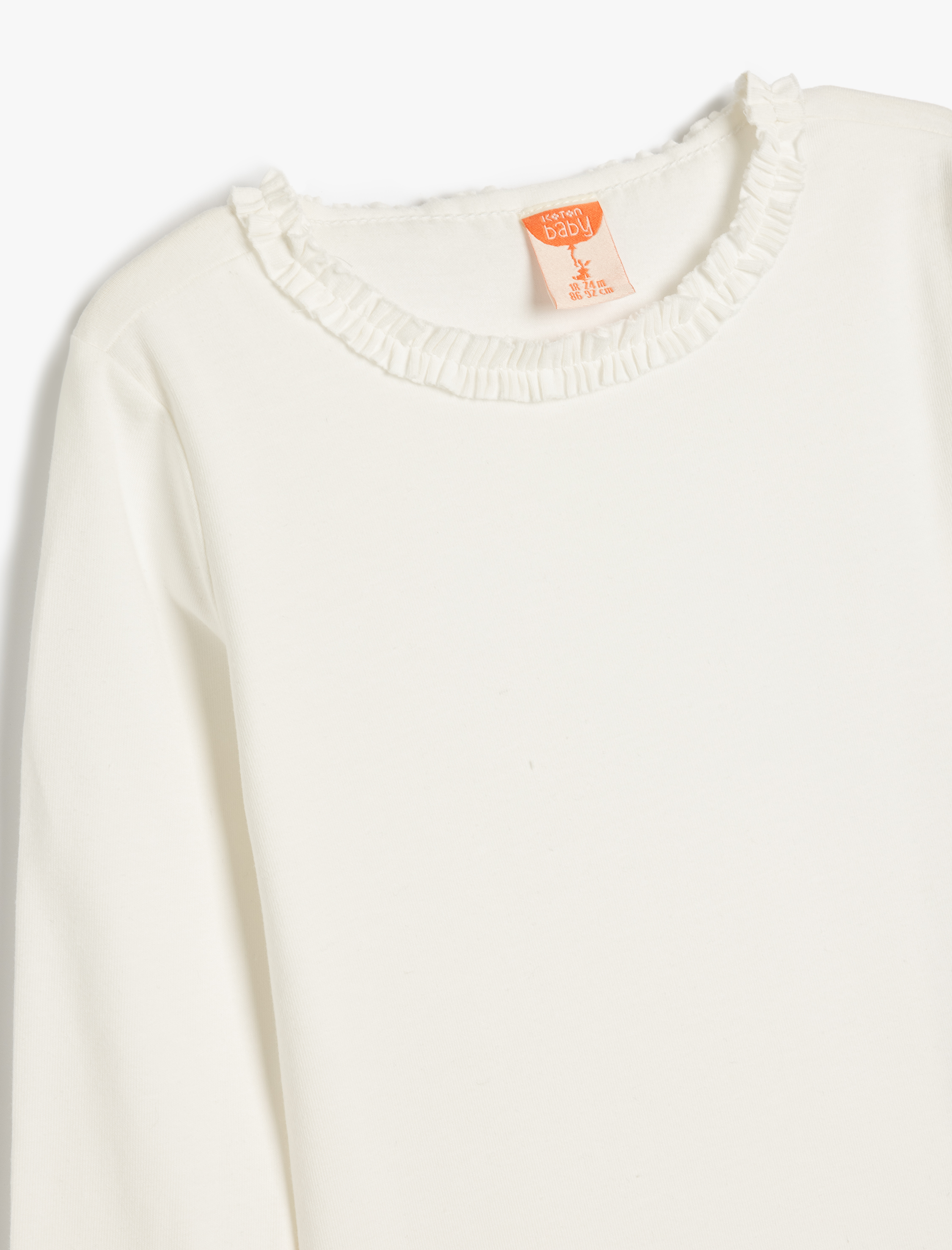  Kız Bebek Basic Tişört Uzun Kollu Fırfır Detaylı Bisiklet Yaka Pamuklu