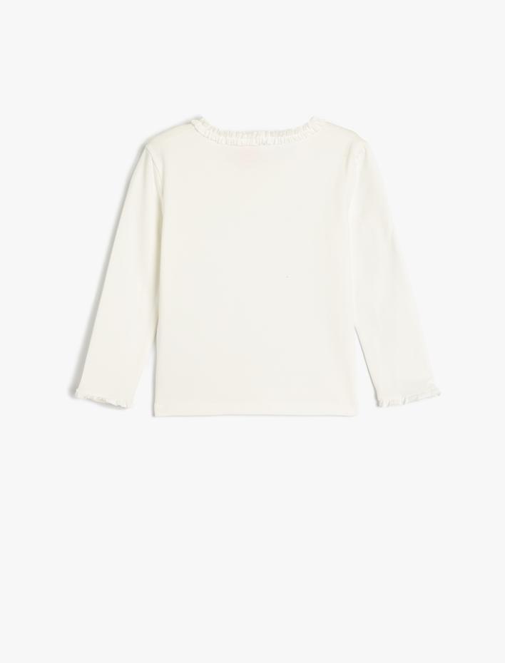 Kız Bebek Basic Tişört Uzun Kollu Fırfır Detaylı Bisiklet Yaka Pamuklu