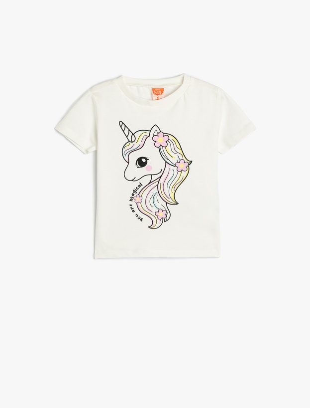 Unicorn Baskılı Tişört Uzun Kollu Bisiklet Yaka Pamuklu_0