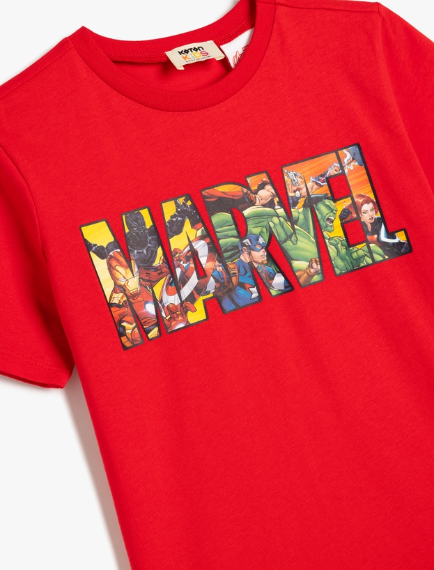 Lisanslı Marvel Baskılı Tişört Kısa Kollu Bisiklet Yaka Pamuklu_2