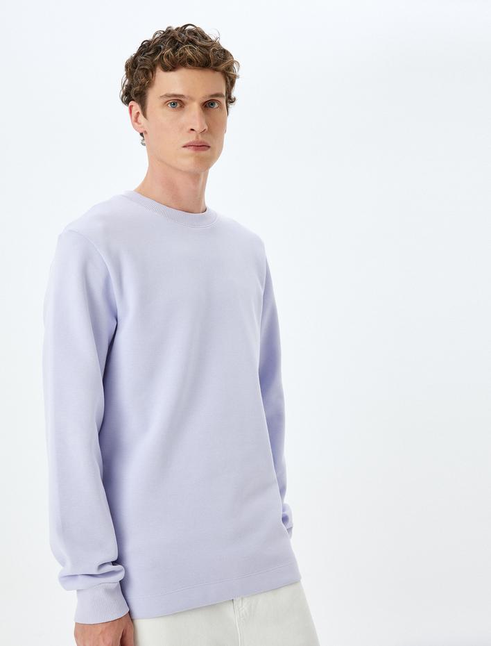 Bisiklet Yaka Pamuklu Pike Kumaş Basic Sweatshirt