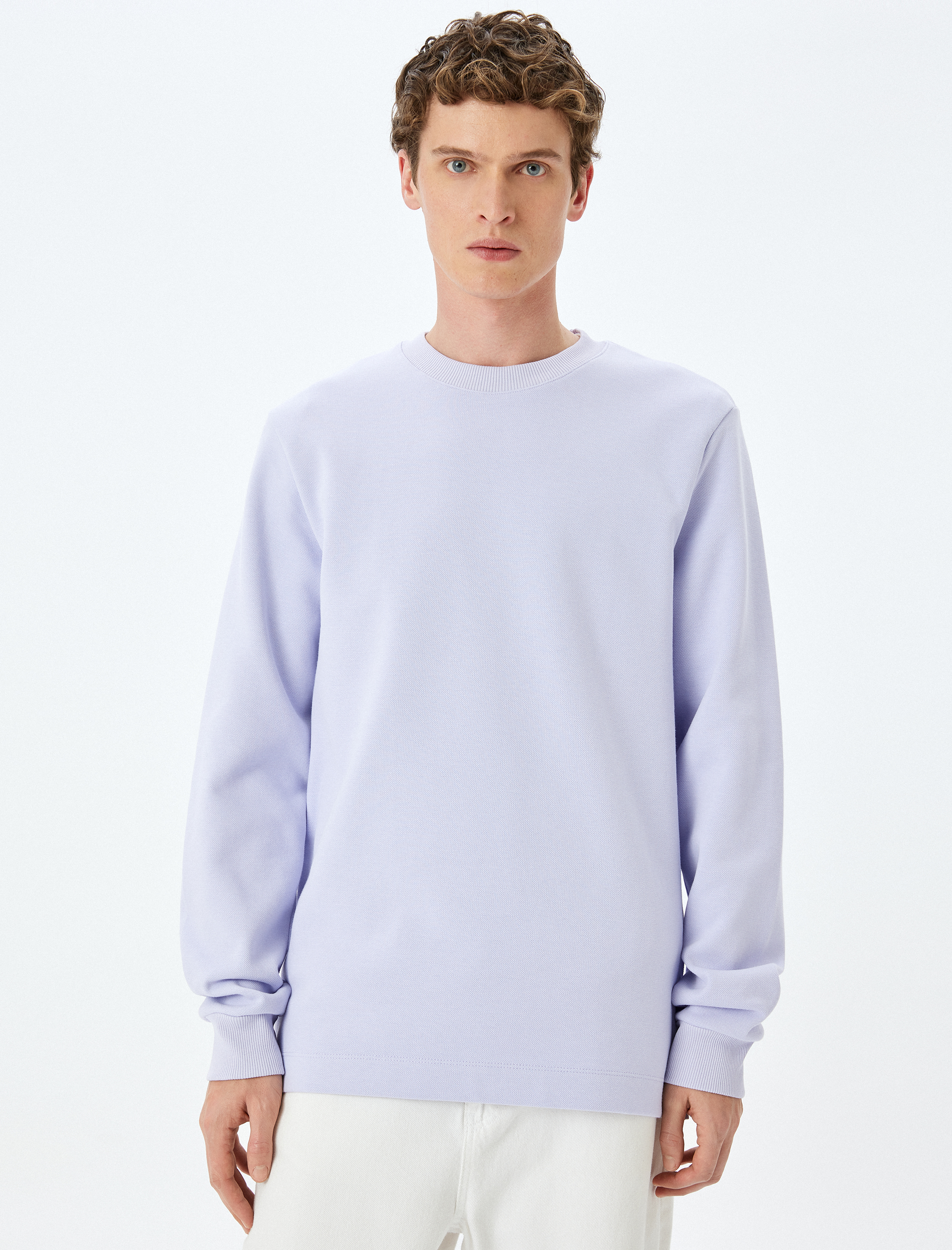   Bisiklet Yaka Pamuklu Pike Kumaş Basic Sweatshirt