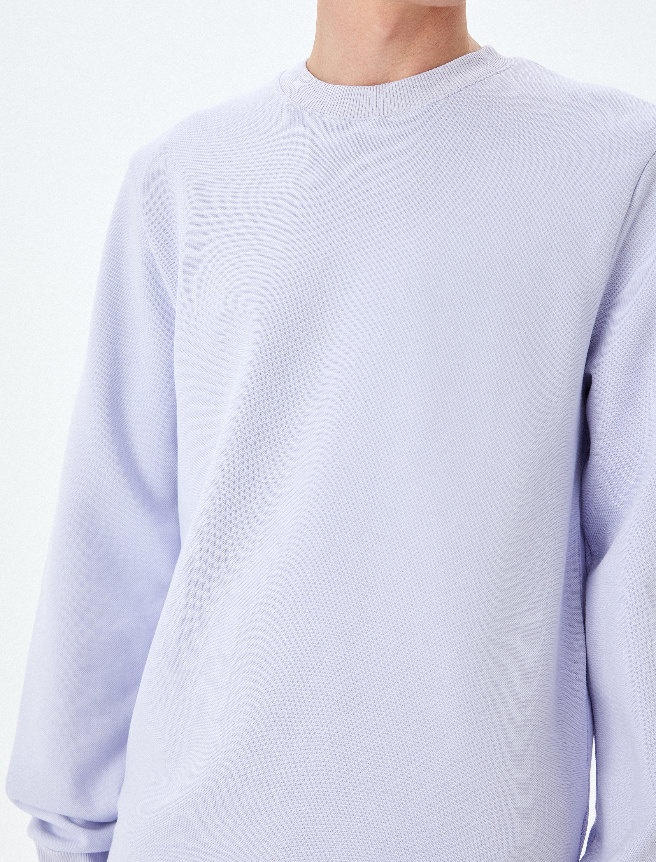   Bisiklet Yaka Pamuklu Pike Kumaş Basic Sweatshirt