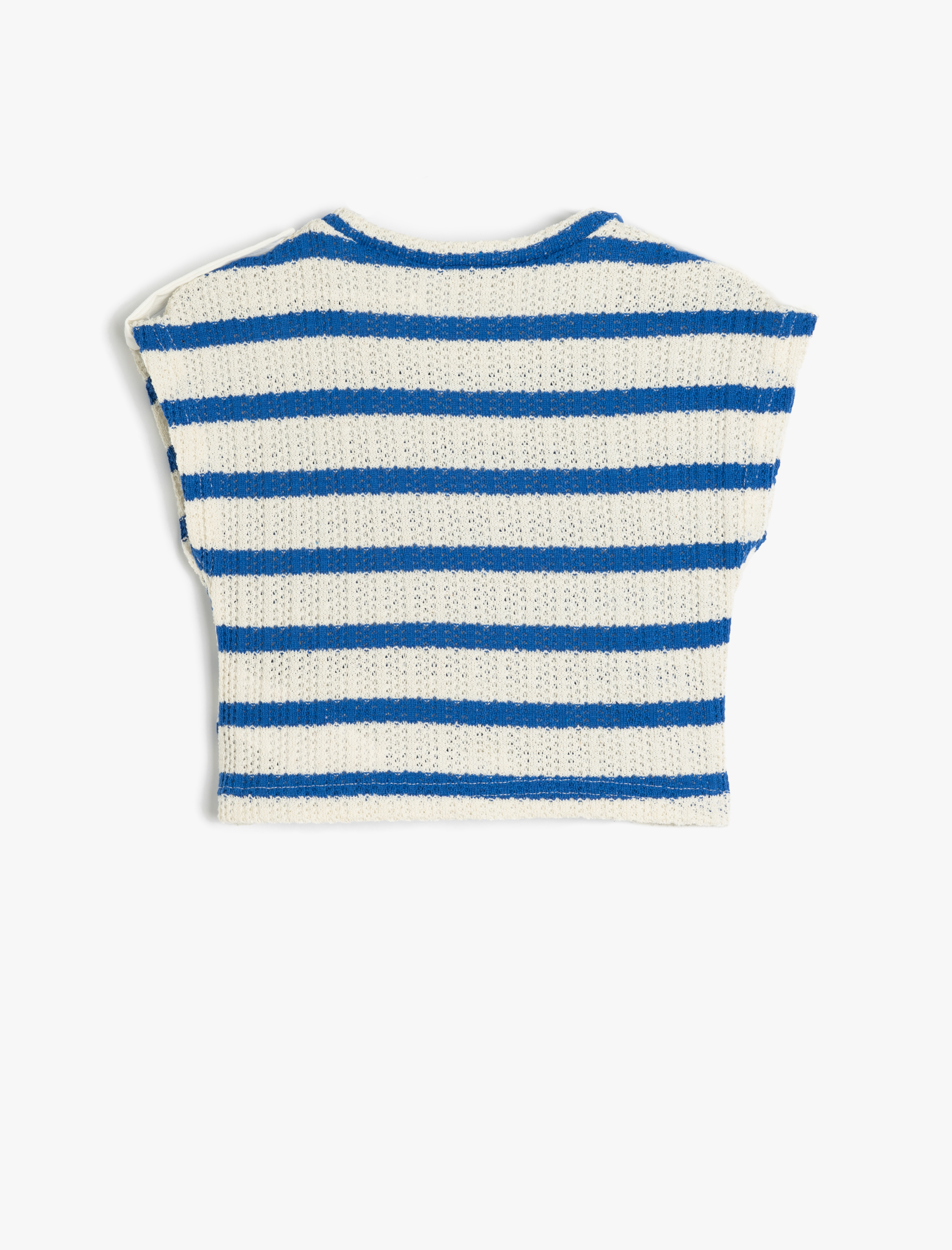  Kız Çocuk Ajurlu Kolsuz Çizgili Crop Bluz Bisiklet Yaka