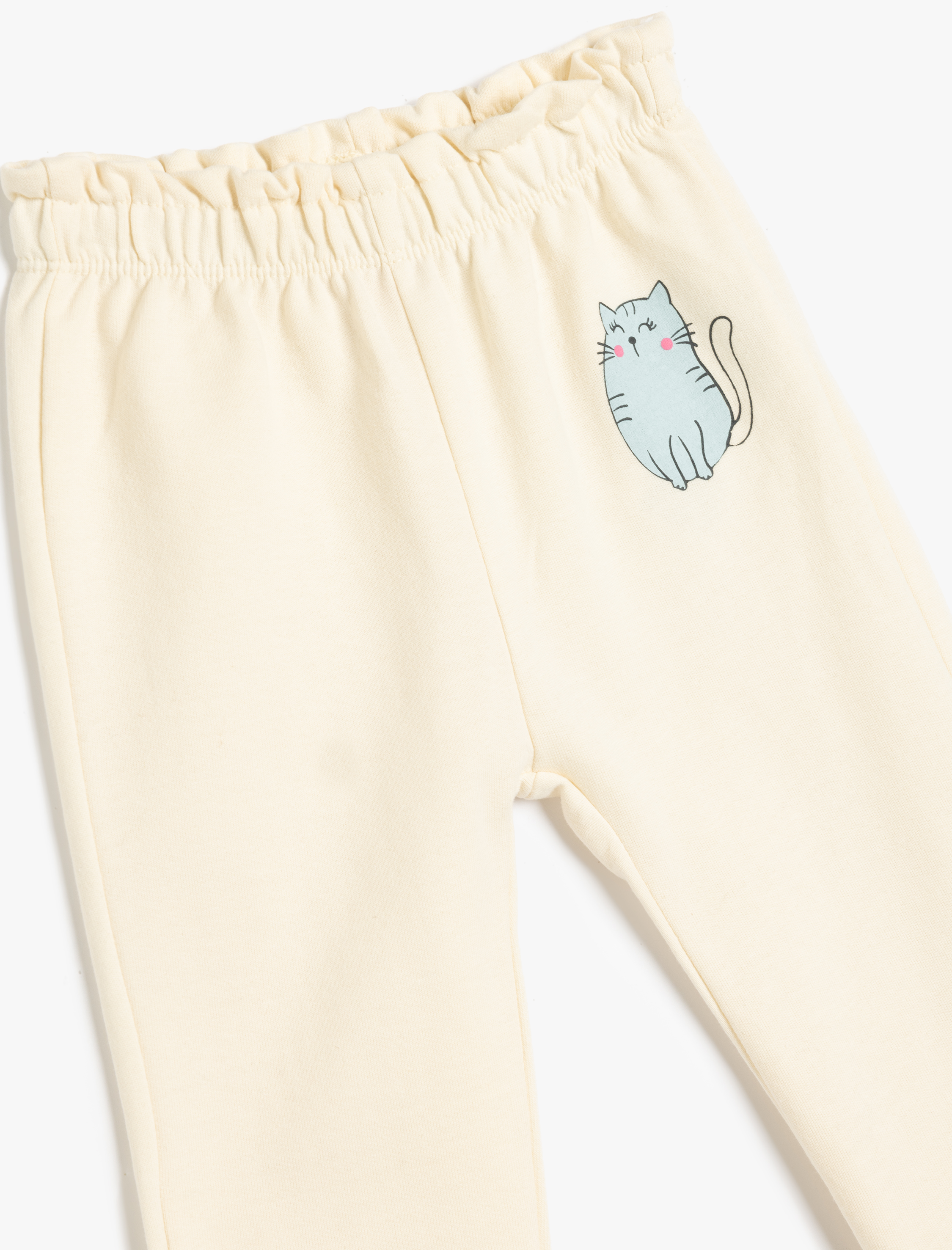  Kız Bebek Jogger Eşofman Altı Kedi Baskılı Beli Bağcıklı Pamuklu Şardonlu